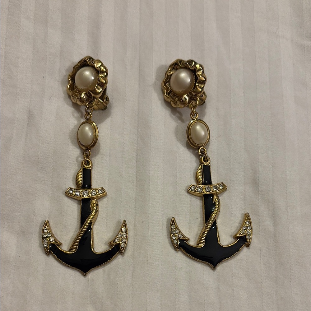 Gold and Black Anchor Earrings